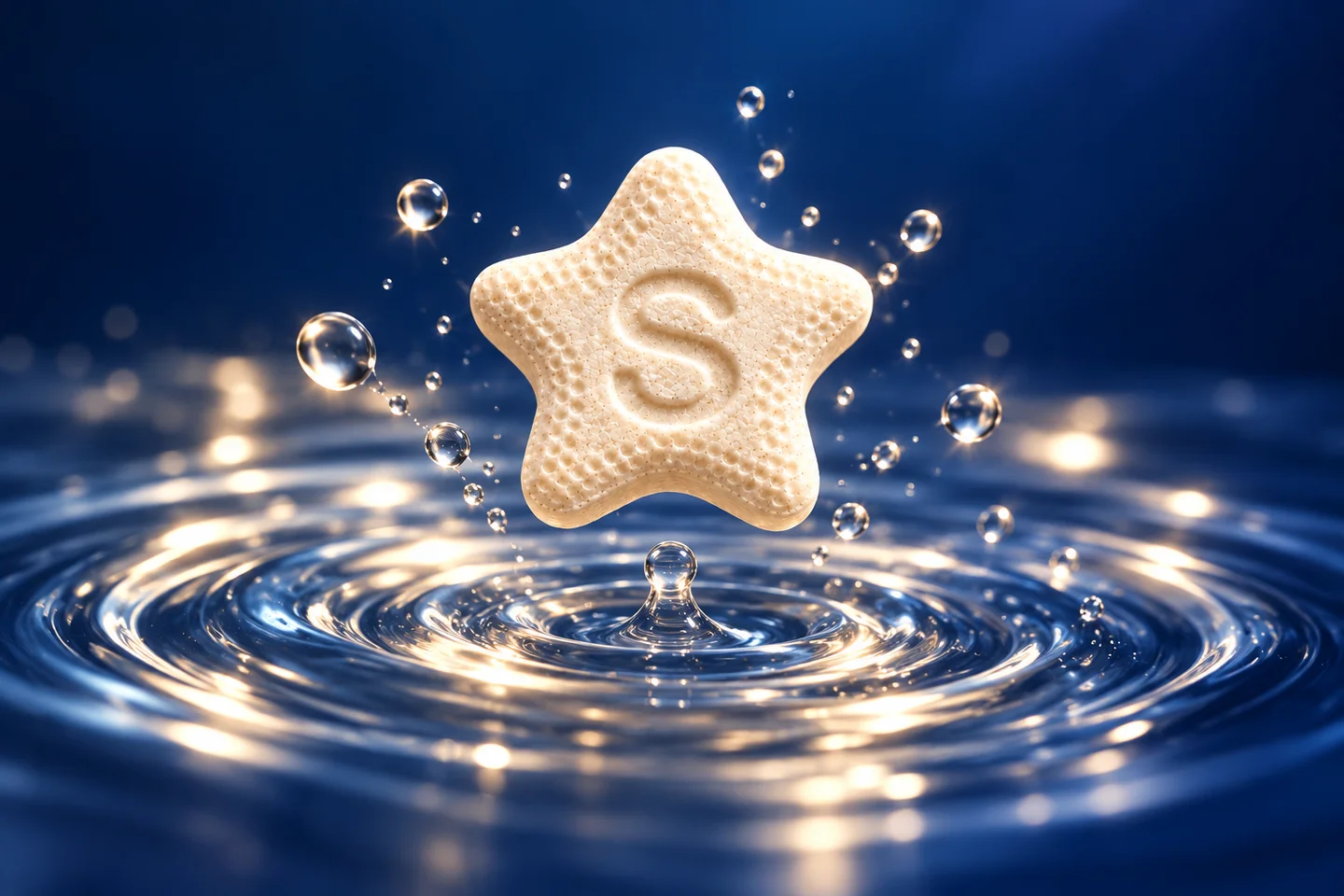 SlopyMints FLOOD star mint above a blue water ripple — conceptual sensory illustration