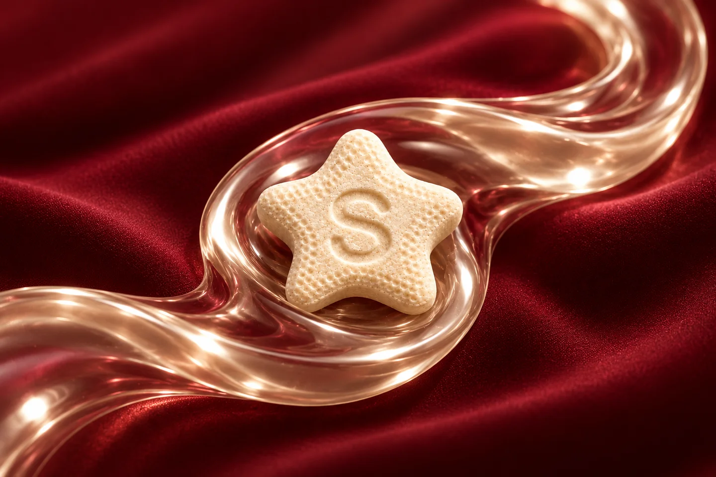 SlopyMints SLICK star mint on a clear gel ribbon against burgundy — conceptual texture illustration