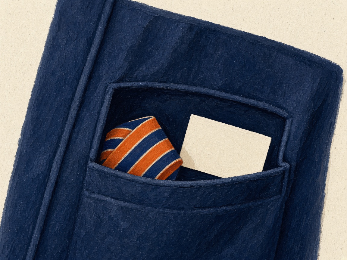 Illustration d'une poche de manteau avec un ruban orange et bleu, sans personne.