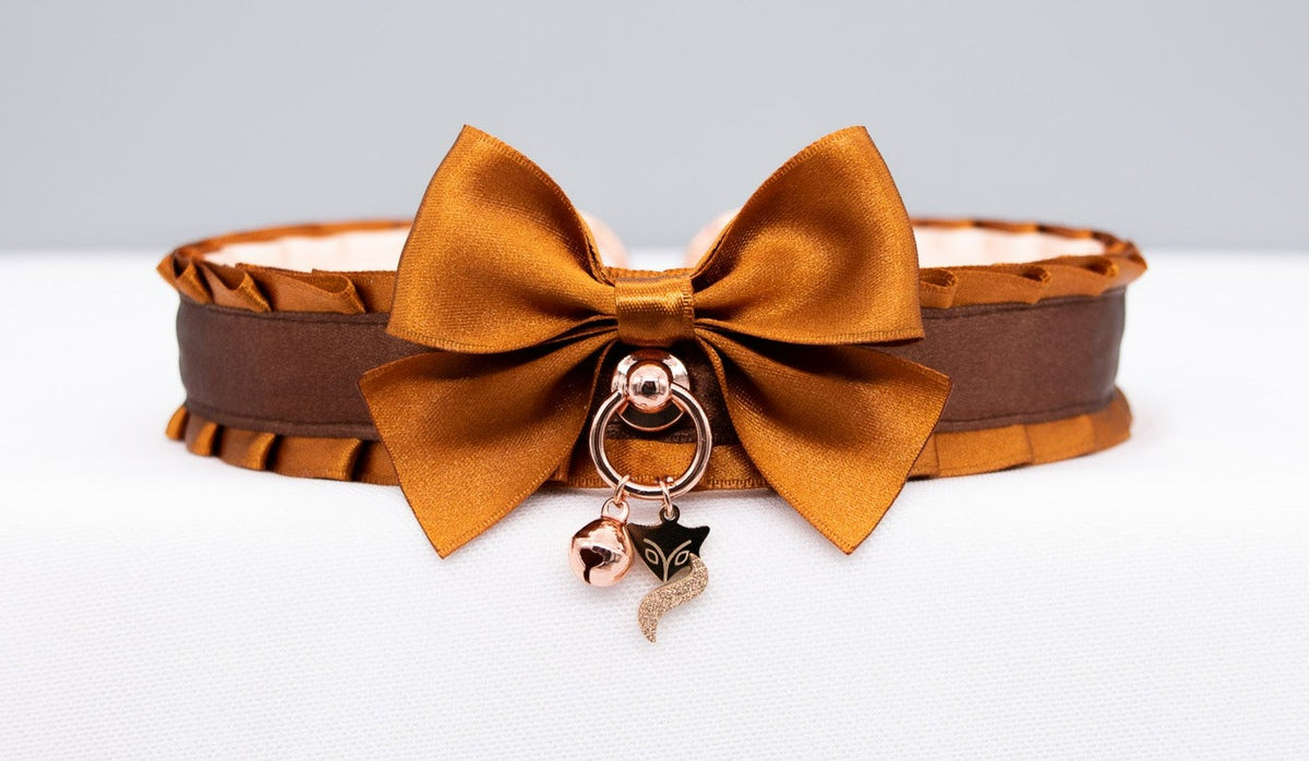 Offizielles Bild: Caramel, Chocolate and Rose Gold Fox Play Collar - Pet Play Collar