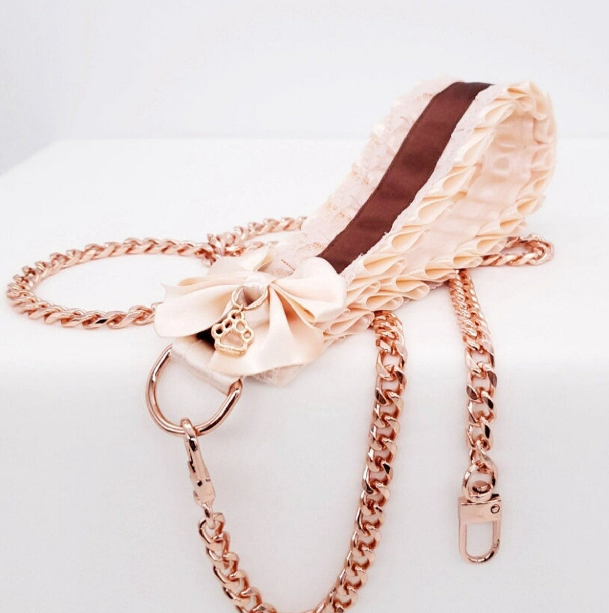 Official visual: Cream and Chocolate Brown Rose Gold Puppy Pet Play Leash