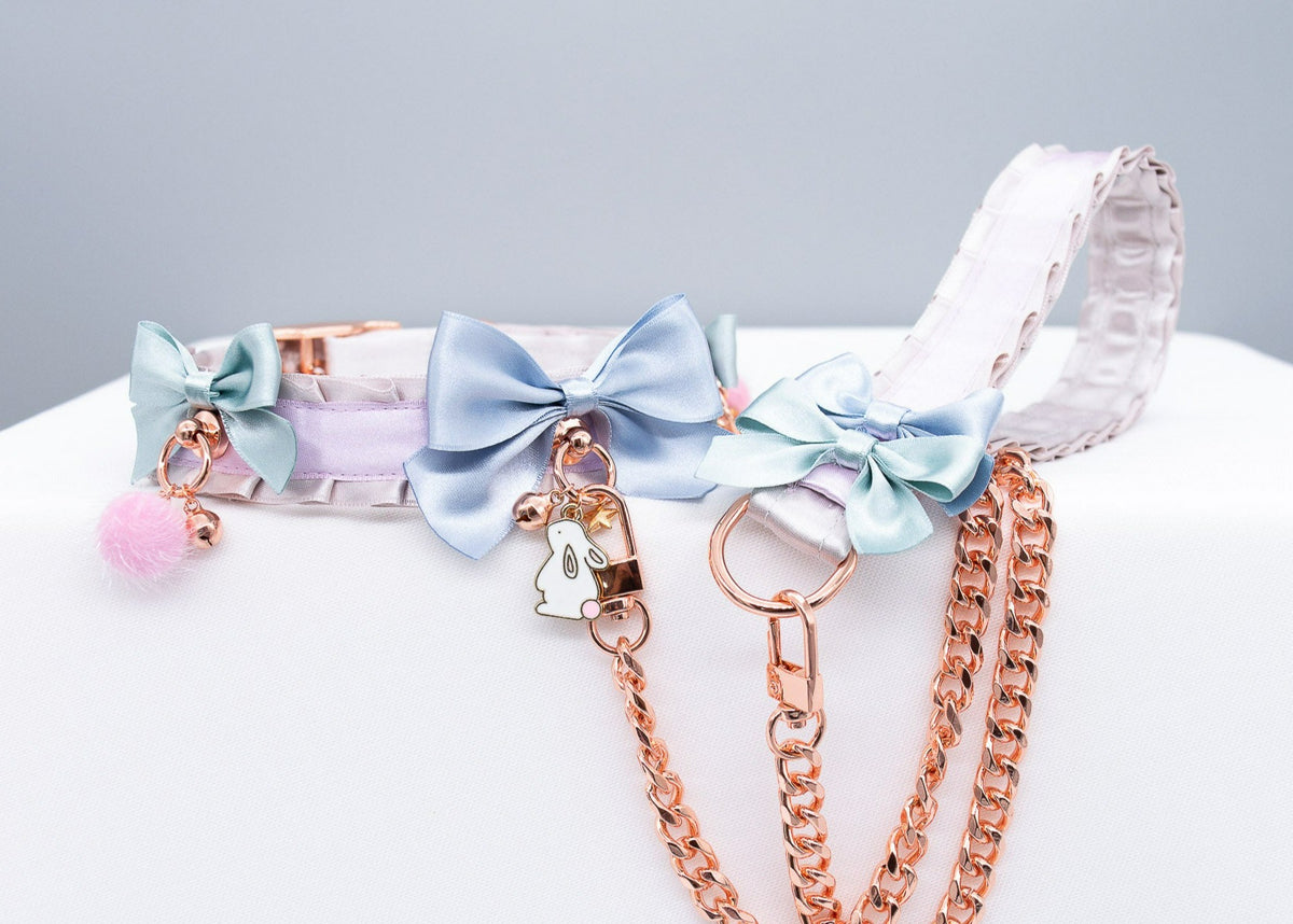 Official visual: Pastel Bunny Luxury Pet Play Collar and Leash Set